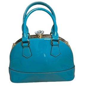 Vegan Patent Leather Shoulder Or Crossbody Purse Shiny Teal Medium Size
